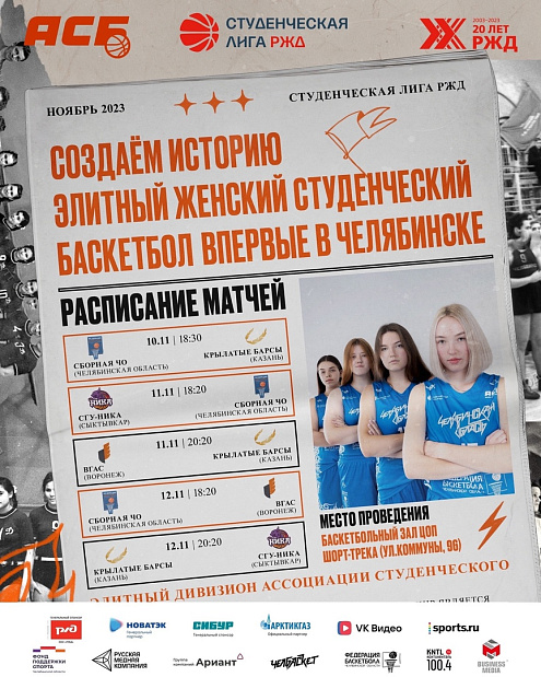 Впервые элитный женский студенческий баскетбол лиги РЖД в Челябинске